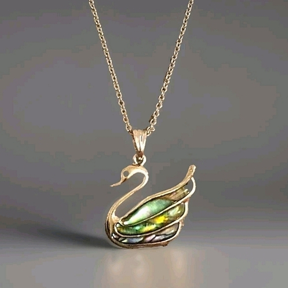 Abalone Shell Swan Necklace Stainless Steel 20 Inch